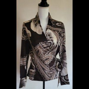 Ann Taylor Silk Blouse  With Long Sleeves , Paisley Brown, Cream , White, size 8